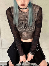 Skull Mesh Long Sleeve Crop Top