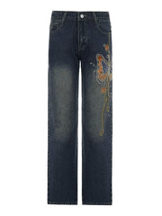 Vintage Washed Butterfly Flare Jeans
