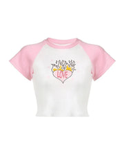 Heart Print Raglan Short Sleeve Tee