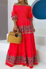 Bohemian Geometric Print Off The Shoulder Printed Dress Dresses