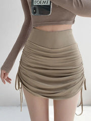 Drawstring Fitted Mini Skirt Skort