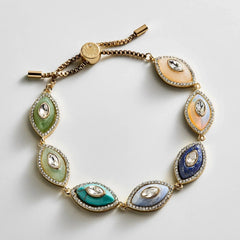 Bright Eye Semi-Precious Bracelet - Gold/Blue