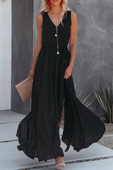 Fashion Street Solid Patchwork Slit V Neck Irregular Dresses
