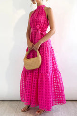 Bohemian College Plaid Frenulum See-Through Halter A Line Dresses