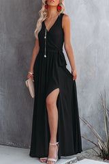 Fashion Street Solid Patchwork Slit V Neck Irregular Dresses