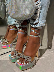 Bow Lace-Up Platform Heels