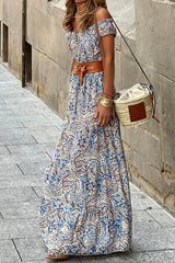 Elegant Floral With Belt Off The Shoulder A Line Dresses