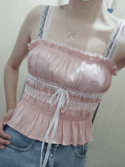 Cropped Lace Edge Shirred Cami Top