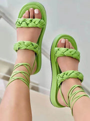 Braided Double Strap Lace-Up Sandals