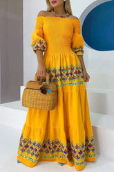 Bohemian Geometric Print Off The Shoulder Printed Dress Dresses