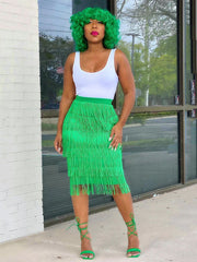 High Waisted Fringe Skirt
