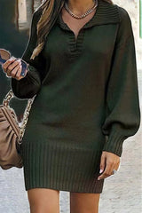 Casual Solid Patchwork Turndown Collar Straight Dresses(4 Colors)