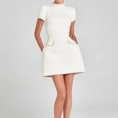 Elegant High-Waisted Short-Sleeve Dress