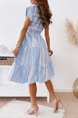 Casual Print Split Joint O Neck Waist Skirt Dresses