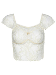 Sheer Lace Short Sleeve Crop Top