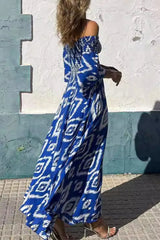 Elegant Geometric Print Off The Shoulder A Line Dresses