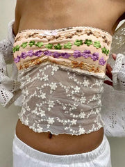 Patchwork Floral Lace Bandeau Top