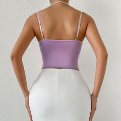 Butterfly Applique Hook And Eye Silky Satin Corset Top - Purple