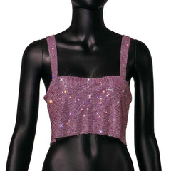 Pydshop Metal Mesh Rhinestone Sleeveless Tank Top Women Back Hollow Chain Crop Tops Hot Girl Beach Sexy Club Party Vest Femme