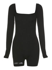 Rib Long Sleeve Bodycon Romper