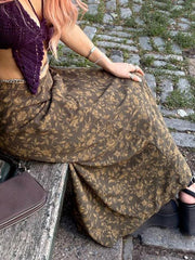 Vintage Floral Print Midi Skirt