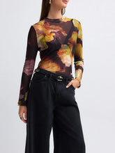 Pydshop Y2K Vintage Mesh Long Sleeve T-Shirt Floral Printed Women'S Clothing Crew Slim Top Blouses Harajuku 2025 Fall Spring Street Tee