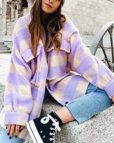 Single-Breasted Plaid Loose Coat