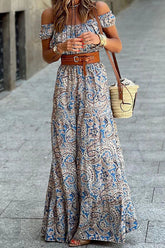 Elegant Floral With Belt Off The Shoulder A Line Dresses