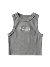 Letter Embroidery Ribbed Cropped Tank Top