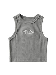 Letter Embroidery Ribbed Cropped Tank Top