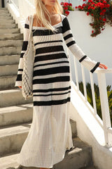 Casual Striped Patchwork Off The Shoulder Straight Dresses(5 Colors)