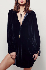 Casual Solid Patchwork Pocket Turndown Collar Shirt Dress Dresses(3 Colors)