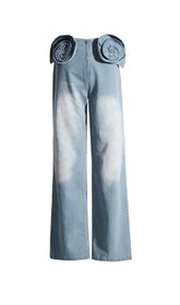 Flower Wide Denim Pants
