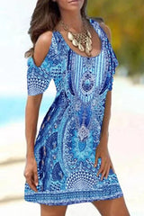 Fashion Print Split Joint U Neck Pencil Skirt Dresses