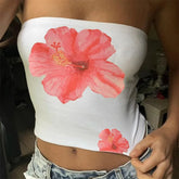 Pydshop Women'S Strapless Tube Corset Tops Floral Vintage Off Shoulder Lady Sexy Slim Backless Bustiers Tops Y2K Fairy Grunge Crop Tops