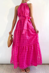 Bohemian College Plaid Frenulum See-Through Halter A Line Dresses