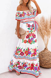 Fashion Street Print Off The Shoulder A Line Dresses(6 Colors)