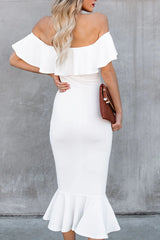 Sexy Solid Flounce Off The Shoulder Trumpet Mermaid Dresses
