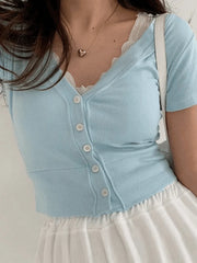 Lace Trim Ribbed Crop Top