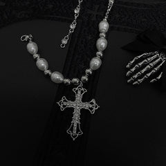 Alt Pearl Cross Necklace