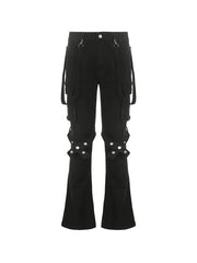 Metal Leg Loop Pocket Straight Cargo Jeans