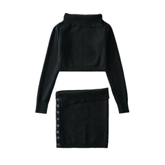 Pydshop Taruxy Knitted Skirt Sets Two Piece Off Shoulder Long Sleeve Tops High Waist Mini Skirts 2022 Autumn Matching Set Co-Ord Outfits