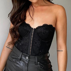 Pydshop Off Shoulder White Lace Party Corset Tops Summer 2024 Black Spaghetti Strap Backless Sexy Camis Women Crop Top Y2K