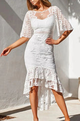 Casual Solid Lace O Neck Trumpet Mermaid Dresses(3 Colors)