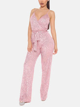 Sequin Sleeveless Jumpsuit With Belt