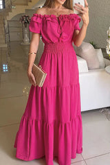 Casual Solid Patchwork Off The Shoulder Short Sleeve Dress Dresses