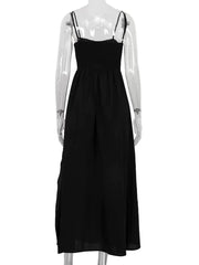 Elegant Black Cotton Ankle-Length Dress