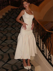 Ruffled Slim High Waist Pleated Dress
