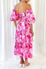 Sexy Floral Patchwork Off The Shoulder Cake Skirt Dresses