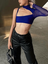 Irregular One Sleeve Mesh Crop Top